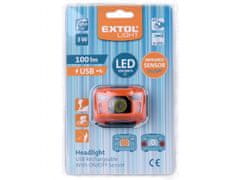 Extol Light naglavna svetilka 100lm, USB polnjenje, z IR senzor, 3W ICE
