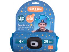 Extol Light kapa z naglavno svetilko 4x25lm, USB polnjenje, modra s pom pomi, otroški