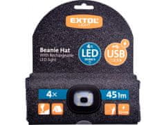 Extol Light kapa z naglavno svetilko 4x45lm, USB polnjenje, siva/črna, univerzalna velikost