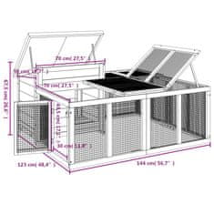 Greatstore Zajčnik siv 144x123x67,5 cm trdna borovina