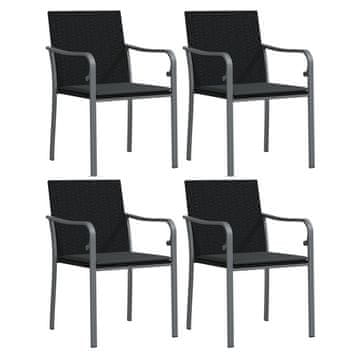 Vidaxl Vrtni stoli z blazinami 4 kosi črni 56x59x84 cm poli ratan