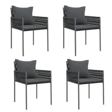 Vidaxl Vrtni stoli z blazinami 4 kosi črni 54x61x83 cm poli ratan