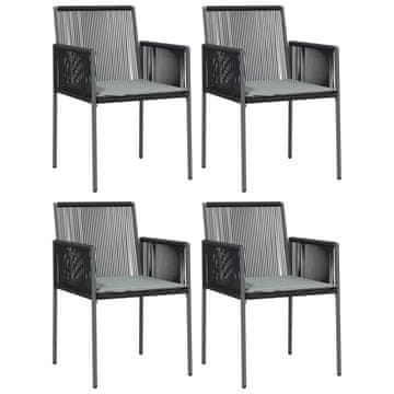 Vidaxl Vrtni stoli z blazinami 4 kosi črni 54x60,5x83,5 cm poli ratan