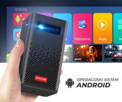 Byintek P20 prenosni mini DLP projektor, Android, WiFi, Bluetooth, baterija, zvočniki, daljinec