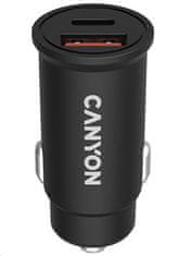 Canyon Avtomobilski polnilec C-30, 1x USB-C + 1x USB-A (PD 30W/QC 3.0 18W), vhod 12V-24V