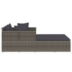 Vidaxl Ležalnik z blazino siv 182x118x63 cm poli ratan