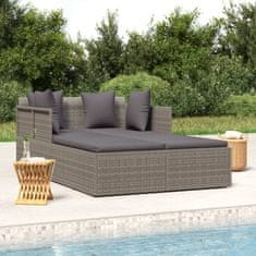 Vidaxl Ležalnik z blazino siv 182x118x63 cm poli ratan