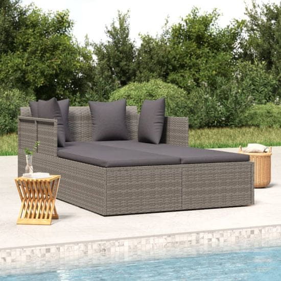 Vidaxl Ležalnik z blazino siv 182x118x63 cm poli ratan