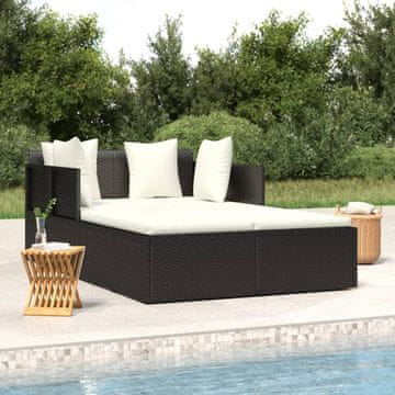 Vidaxl vidaXL Ležalnik z blazino črne barve 182x118x63 cm PE ratan