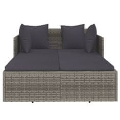 Vidaxl Ležalnik z blazino siv 182x118x63 cm poli ratan