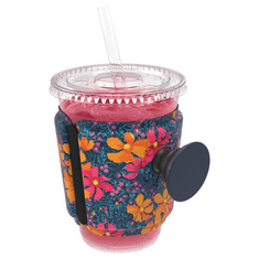 PopSockets PopThirst, držalo za skodelico, z vgrajenim ročajem PopGrip Gen. 2, temno modra z rožami
