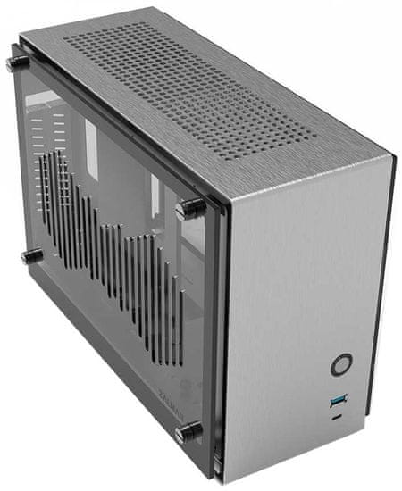Zalman Zalmanovo ohišje M2 Mini / mini tower / ITX / 80 mm ventilator / USB 3.0 / USB 3.1 / riser kartica / steklene stranice / srebrna