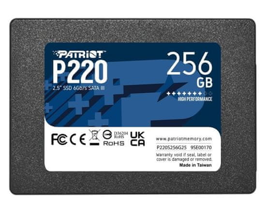 Patriot P220 256 GB SSD / Notranji / 2,5" / SATA 6 Gb/s /
