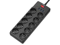 Well EXTS-10S2M podaljšek s prenapetostno zaščito, 10x vtičnica 230V + 3x USB, 1xUSB-C, 16A, 3680W, 2m