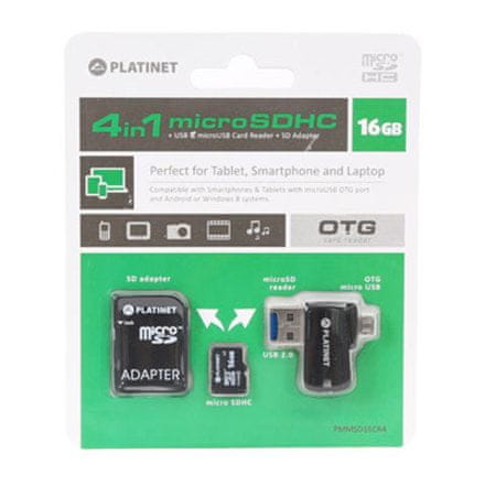 Platinet Platinet MicroSDHC 4v1 16 GB pomnilniška kartica