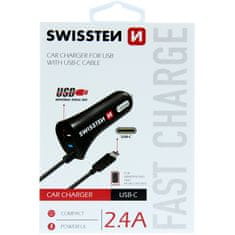 SWISSTEN Avtoadapter Swissten 1x USB 1x USB-C 12V/2,4A kabel
