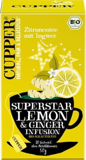 CUPPER bio aromatiziran zeliščni čaj z limono in ingverjem, 4 x 50 g