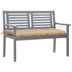 Vidaxl Vrtna klop za 2 osebi z blazino 120 cm siv evkaliptusov les