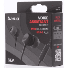 Hama slušalke z mikrofonom Sea USB-C, ušesne čepke, črne