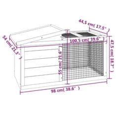 Greatstore Zajčnik siv 100,5x54x55 cm trdna borovina