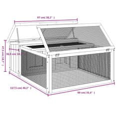 Vidaxl Zajčnik siv 117,5x97x47,5 cm trdna borovina