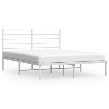 Vidaxl Kovinski posteljni okvir z vzglavjem bel 160x200 cm