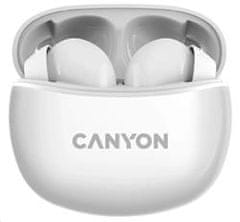 Canyon TWS-5 BT slušalke z mikrofonom, BT V5.3 JL 6983D4, 500mAh+40mAh ohišje do 38h, bela
