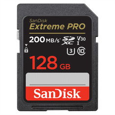 SanDisk Spominska kartica Extreme PRO 128 GB SDXC 200 MB/s in 90 MB/s, UHS-I, razred 10, U3, V30