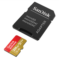 SanDisk Extreme microSDXC 256 GB + SD adapter 190 MB/s in 130 MB/s branje/pisanje A2 C10 V30 UHS-I U3