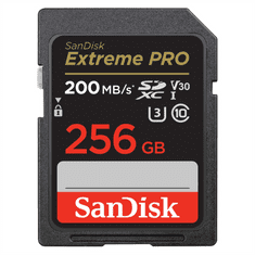 SanDisk Extreme PRO 256 GB SDXC spominska kartica 200 MB/s in 140 MB/s, UHS-I, razred 10, U3, V30
