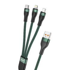 Foneng 3v1 usb na usb-c / lightning / micro usb kabel foneng x78, 66w, 1,2m (zelen)