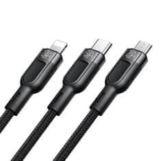 Mcdodo Kabel 3-v-1 USB na USB-C / Lightning / Micro USB, CA-0930, 6A, 1,2 m (črn)