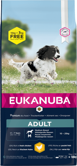 Eukanuba Adult Medium Breed suha pasja hrana, 15+3 kg