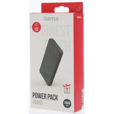 Hama Fabric 10, powerbank, 10000 mAh, 3 A, 2 izhoda: USB-C, USB-A, tekstilna zasnova, siva