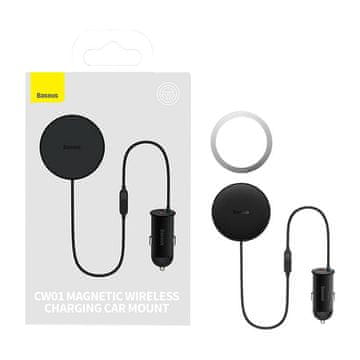 BASEUS CW01 magnetni nosilec za rešetko v avtomobilu s polnilnikom USB-A, 15 W + 25 W (črn)