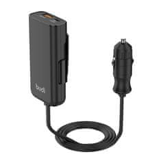 Budi Avtomobilski polnilec 105 W, USB + USB-C, PD + QC 3.0 (črn)