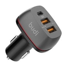 Budi avtomobilski polnilecabudi, 2x usb + usb-c, qc + pd (črn)