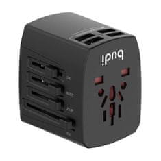 Budi Univerzalni omrežni polnilnik / napajalnik 4x USB, 5A, EU/UK/AUS/US/JP (črn)