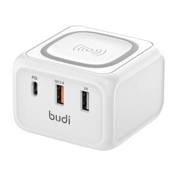 Budi indukcijski polnilec 10w budi 317te, 2x usb + usb-c, 18w (bela)