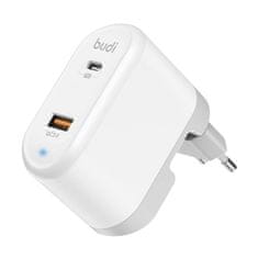 Budi budi 328e univerzalni omrežni polnilnik, usb + usb-c, 18 W + adapterji eu/uk/us (bela)