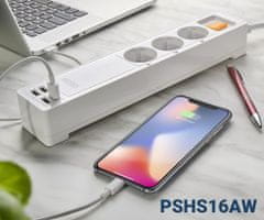 Platinet PSHS16AW pametni podaljšek, Schuko, USB, WiFi, 16 A, 3680 W