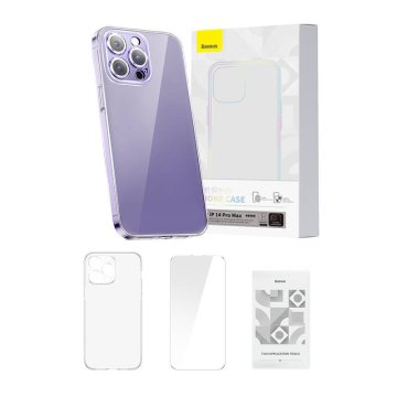 slomart zaščitno ohišje baseus crystal clear 14 pro max (prozorno) + kaljeno steklo + komplet za čiščenje