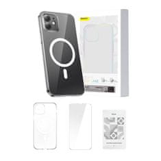 BASEUS Magnetic Crystal Clear zaščitni ovitek za iPhone 12 (prozoren) + kaljeno steklo + komplet za čiščenje