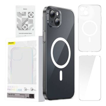 slomart zaščitni ovitek baseus magnetic crystal clear za iphone 13 (prozoren) + kaljeno steklo + komplet za čiščenje