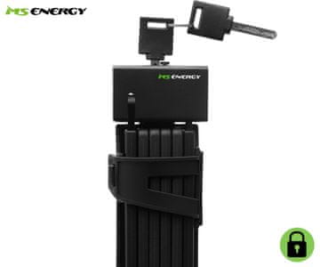 MS ENERGY FL-10 ključavnica, 120 cm, večnamenska, kovinska, pregibna, 2 ključa, vodoodpornost, nosilec, črna