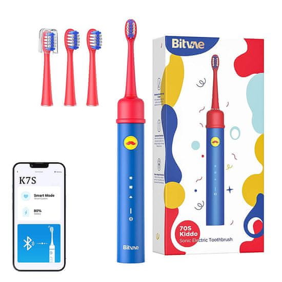 Bitvae Sonična zobna ščetka z aplikacijo za otroke, komplet nasvetov Bitvae BVK7S (modra)
