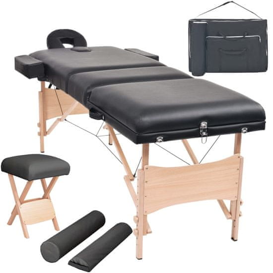 Vidaxl Komplet 3-conske zložljive masažne mize in stolčka