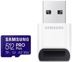 Samsung PRO Plus microSDXC spominska kartica, 512 GB + čitalec kartic