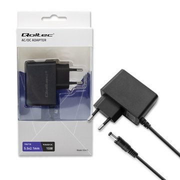 Qoltec PREMIUM vtični napajalnik 15 W | 15 V | 1 A | 5,5 * 2,1