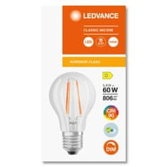 LEDVANCE Zatemnitvena LED žarnica E27 A60 5,8W = 60W 806lm 4000K Nevtralno bela 300° CRI90 Filament Superior